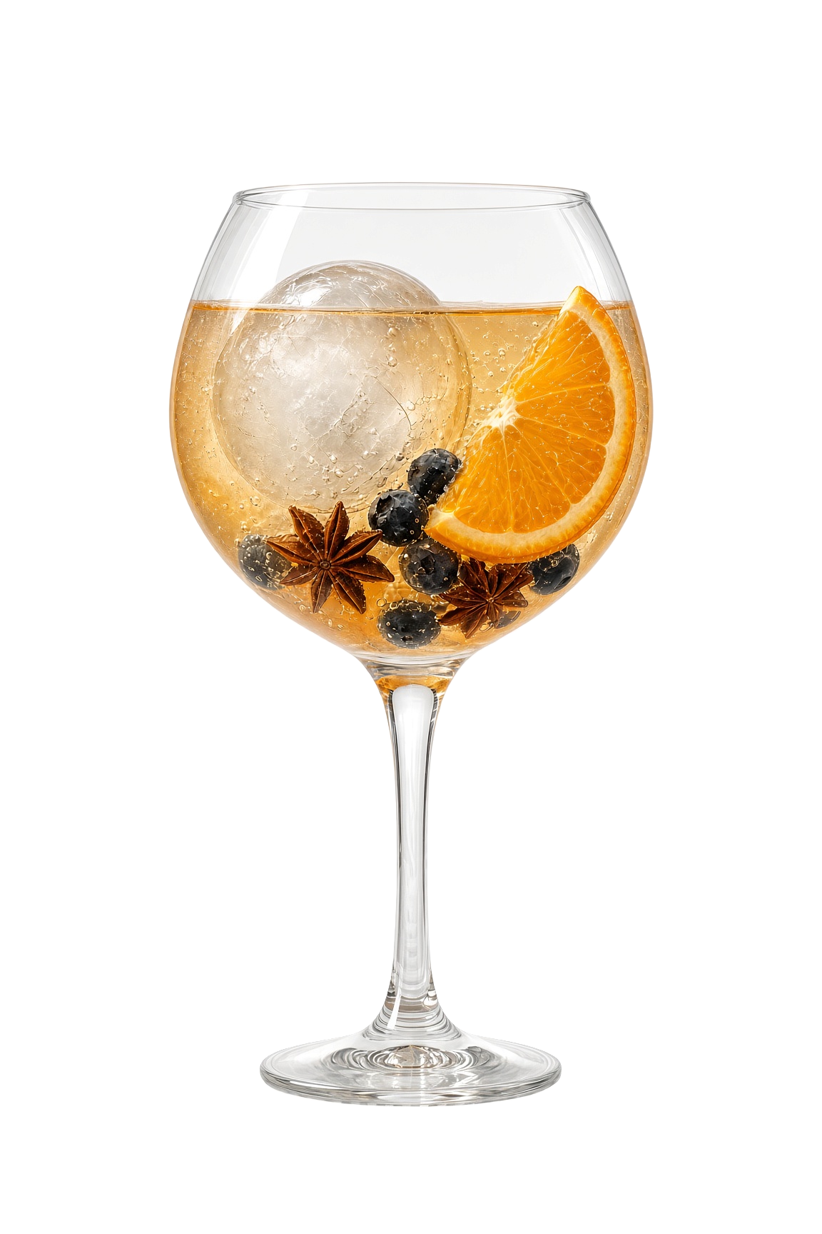 Gin and tonic with citrus and botanicals in a balloon glass