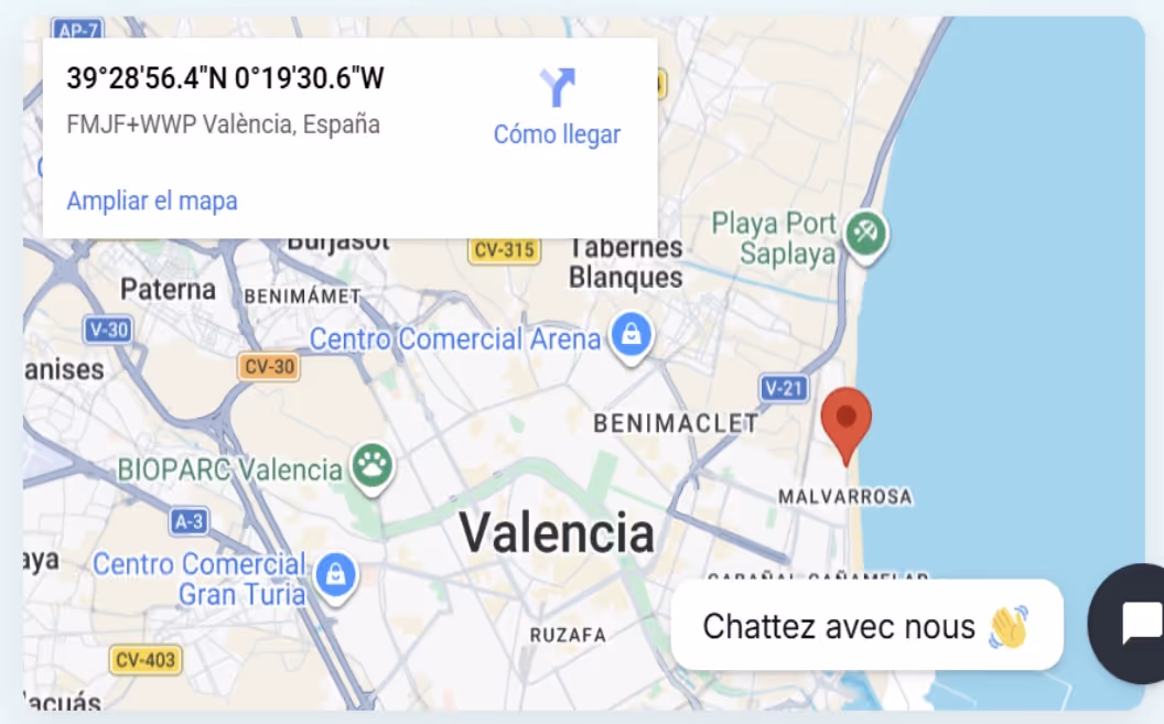 une image Google Maps avec en point d'inétret l'adresse de l'agence Vision-Gest-Experience en Espagne