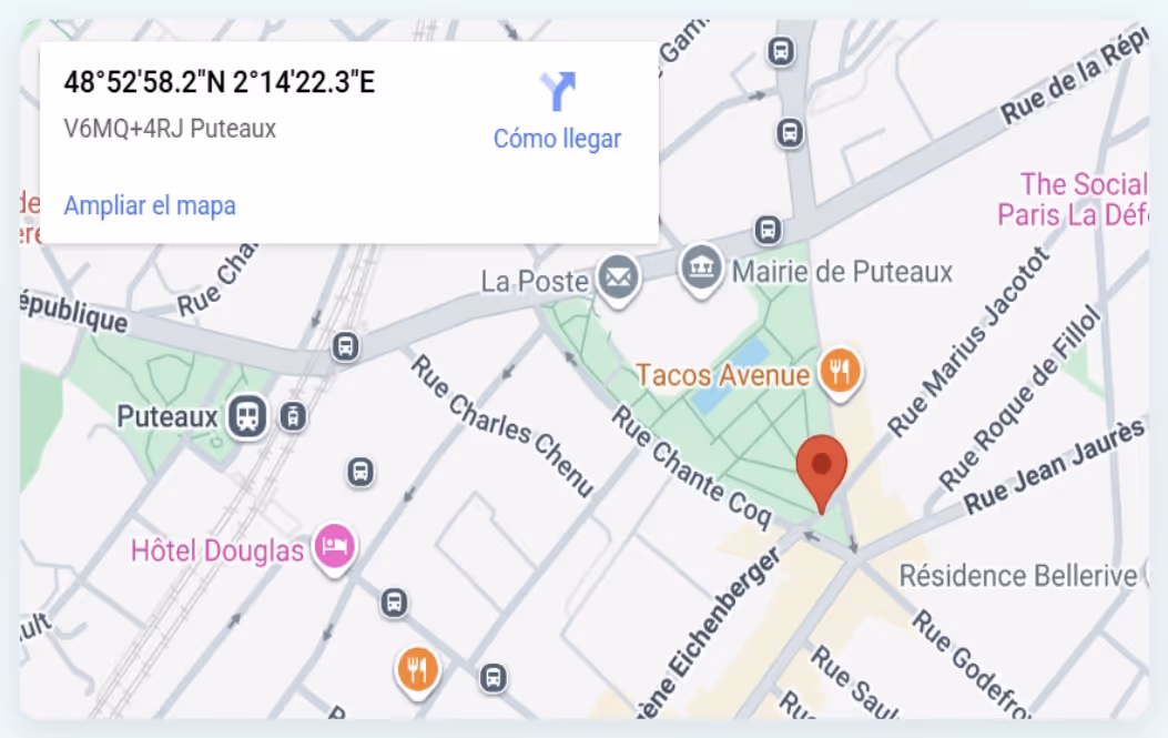 une image Google Maps avec en point d'inétret l'adresse de l'agence Vision-Gest-Experience en France