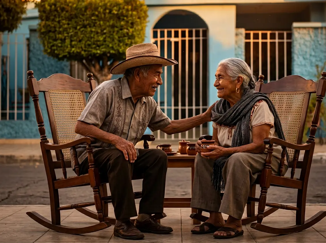 personas adultos mayores sentados en unas sillas platicando