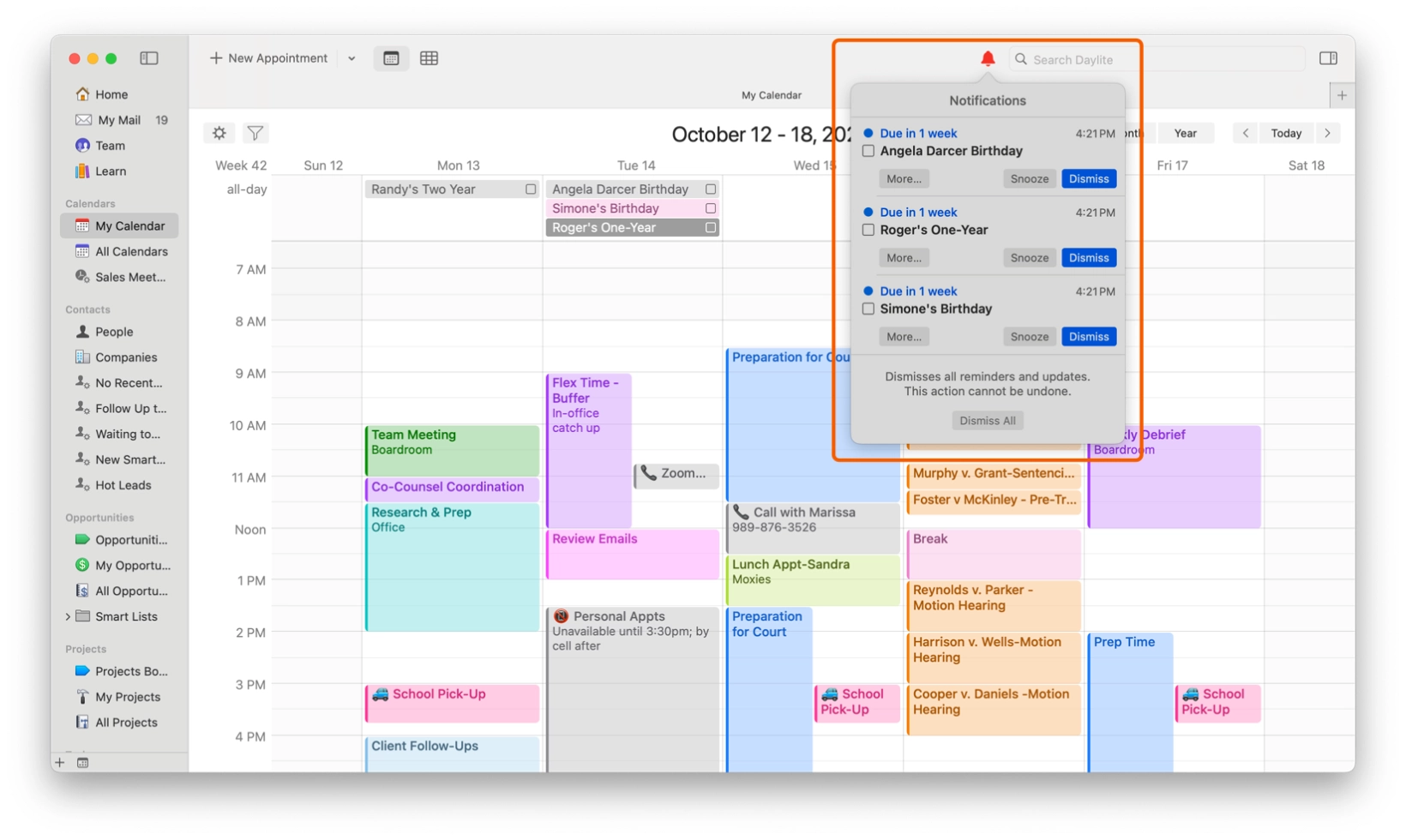 Control calendar