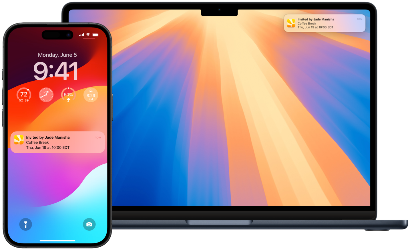 An iPhone and Macbook showing the same notification from the Daylite app.