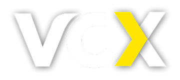 Logo with letters V and C in white plus X in yellow on black background.