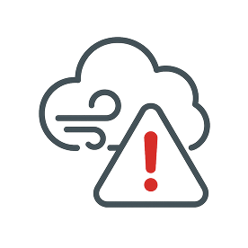 Windwolke mit einem Dreieck-Warnsymbol und einem roten Ausrufezeichen.