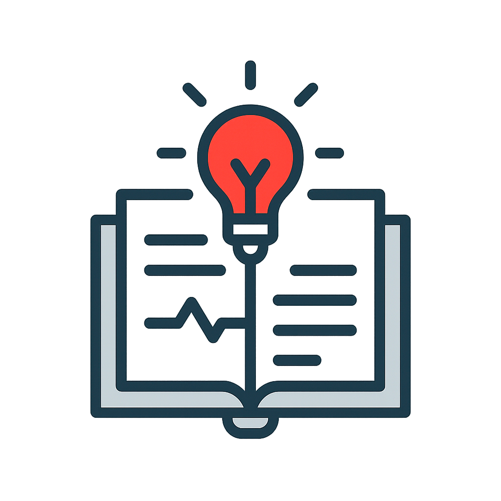 Offenes Buch mit einer leuchtenden Glühbirne darüber als Symbol für Wissen und Ideen.