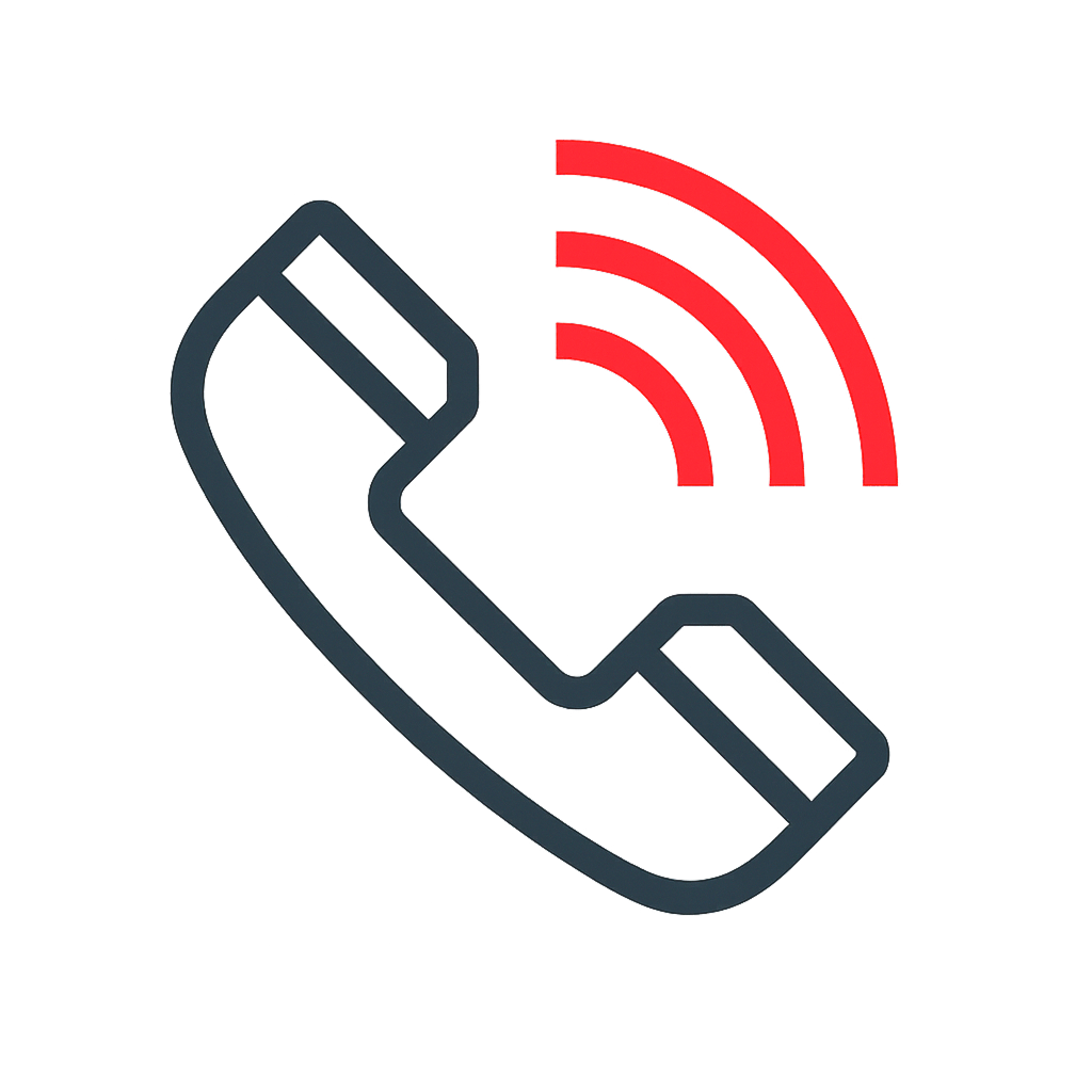 Telefonhörer mit roten Signalwellen als Symbol für einen Anruf.