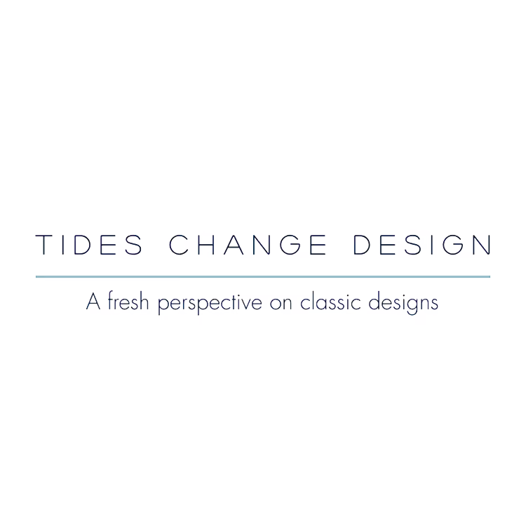 Logo with text 'TIDES CHANGE DESIGN' and subtitle 'A fresh perspective on classic designs' underlined by a teal line.