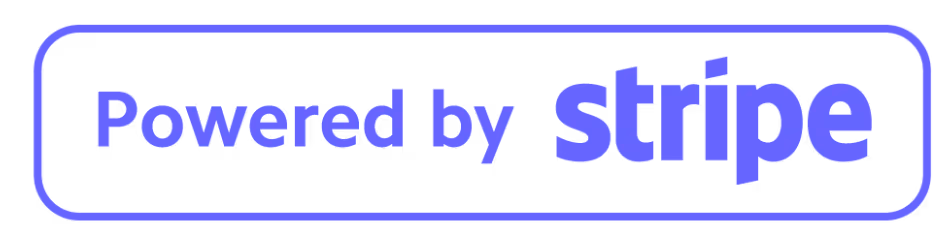 Powered by Stripe text with a rounded rectangular border.