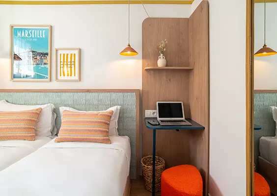 Soléo Prado, chambre single à Marseille Prado, idéale pour un séjour dans le 13008 près du boulevard de Louvain.