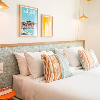 Soléo Prado, hotel room with double bed in Marseille, comfortable in the Prado district near the Boulevard de Louvain.