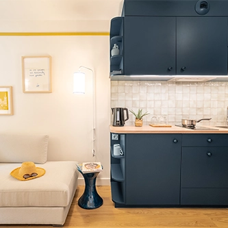 Soléo Prado, kitchen for the 3-person apartment in Marseille, equipped space close to the Prado beaches.