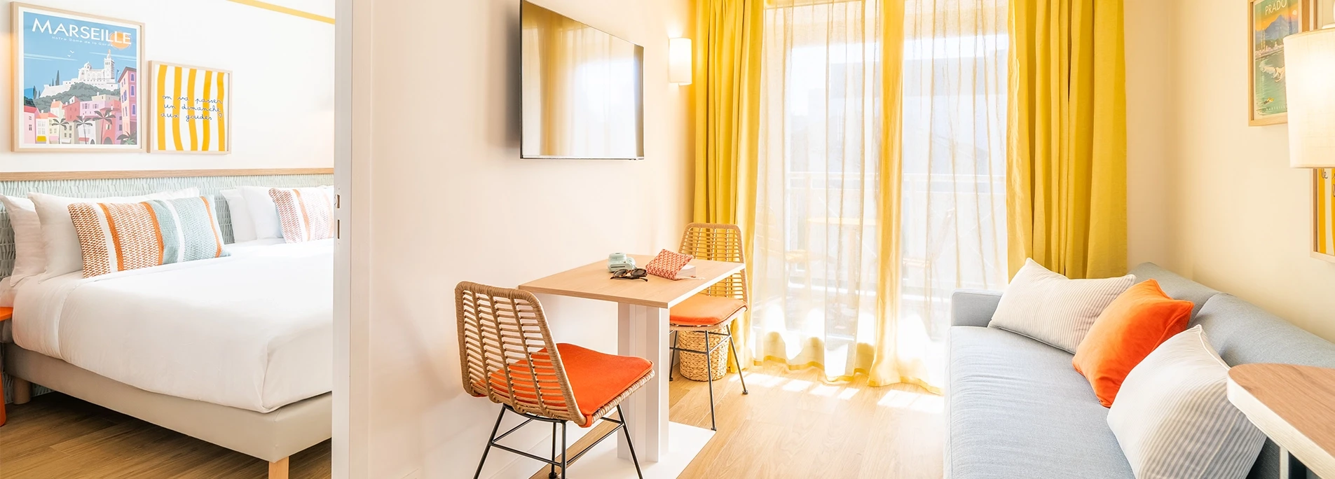Soléo Prado hotel room in Marseille, in the Prado district, ideal for resting after a day in the city.