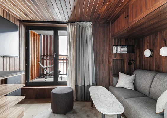 Chambre privilège lit et salon heliopic chamonix mont-blanc
