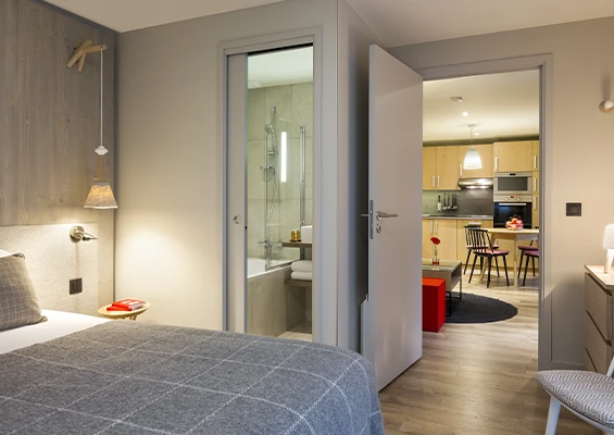 Apartment Le Nid D'Aigle bedroom and living room Heliopic Chamonix Mont-Blanc