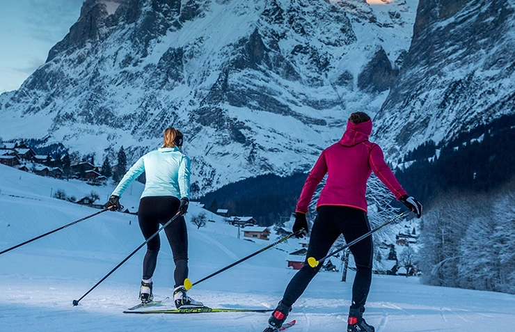 Cross-country skiing on the trails near Wengen