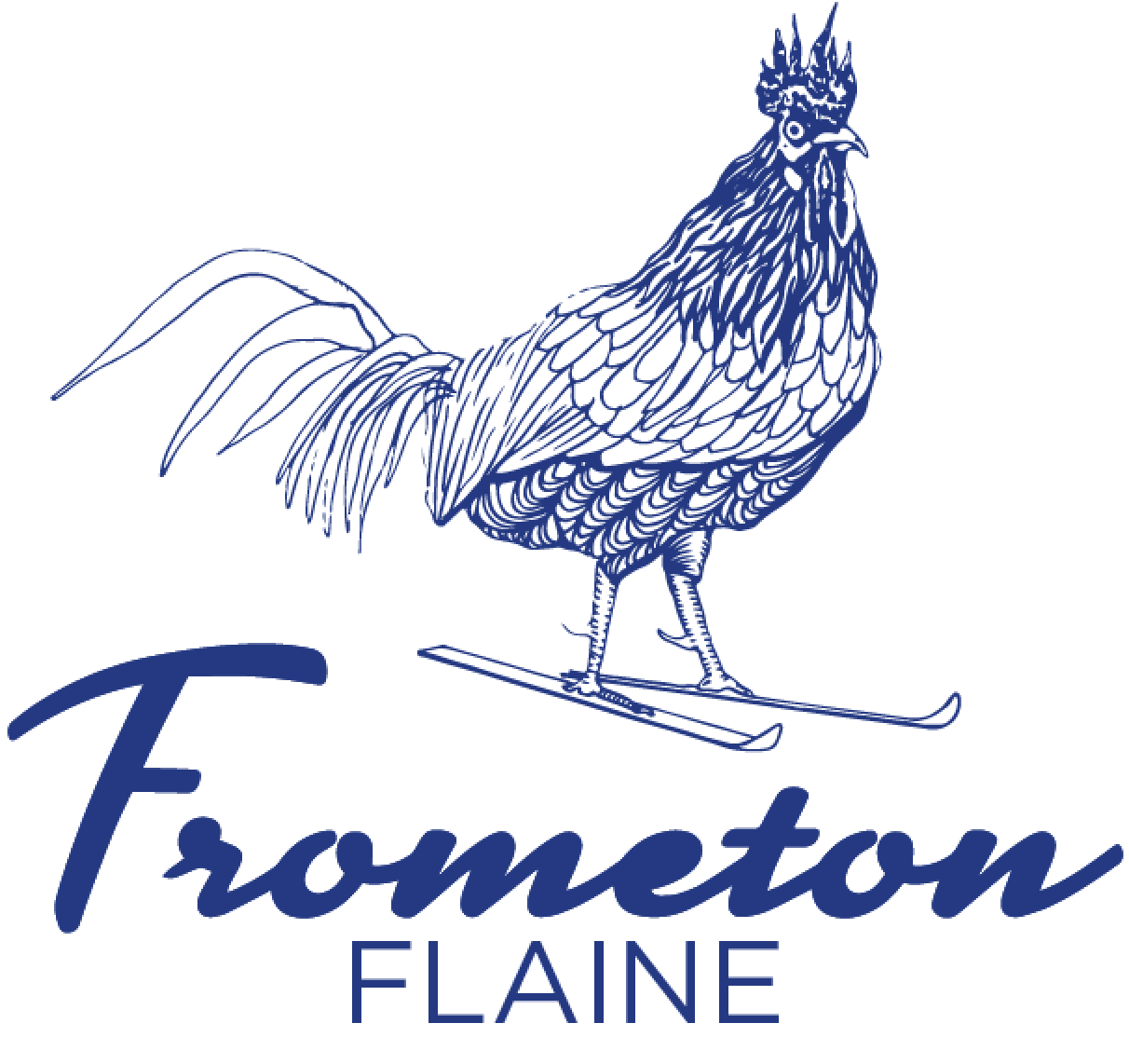 Logo écriture bleu avec coq Restaurant Frometon Flaine