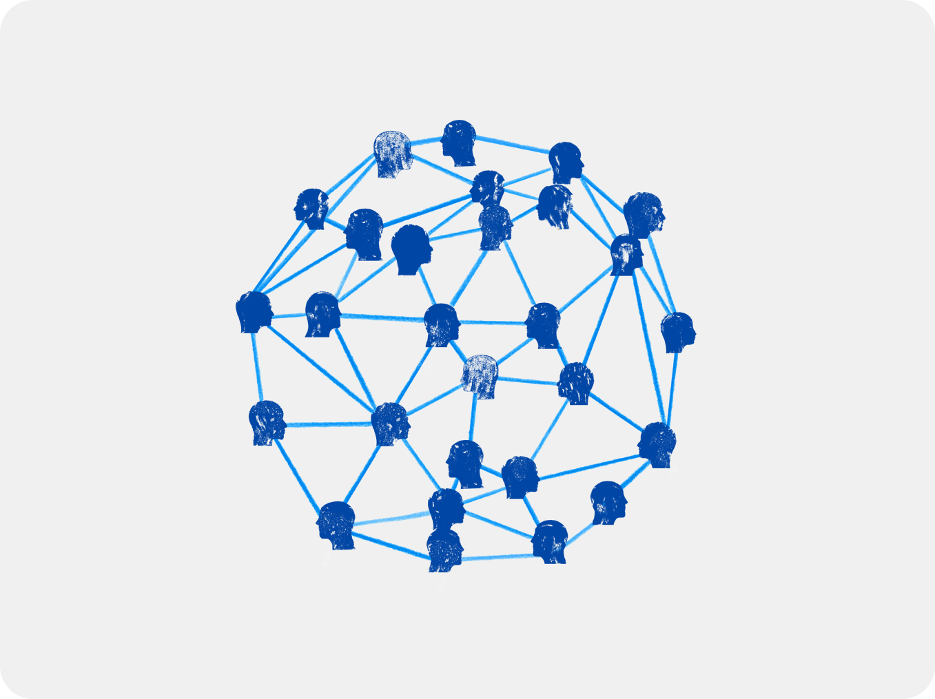 Blue silhouettes connected in a network, illustrating shared knowledge across a team.