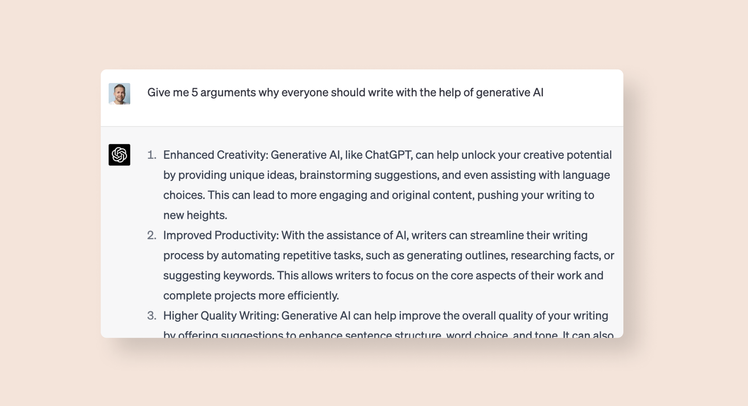 I often find supporting arguments for an opinion I’m writing about from ChatGPT.