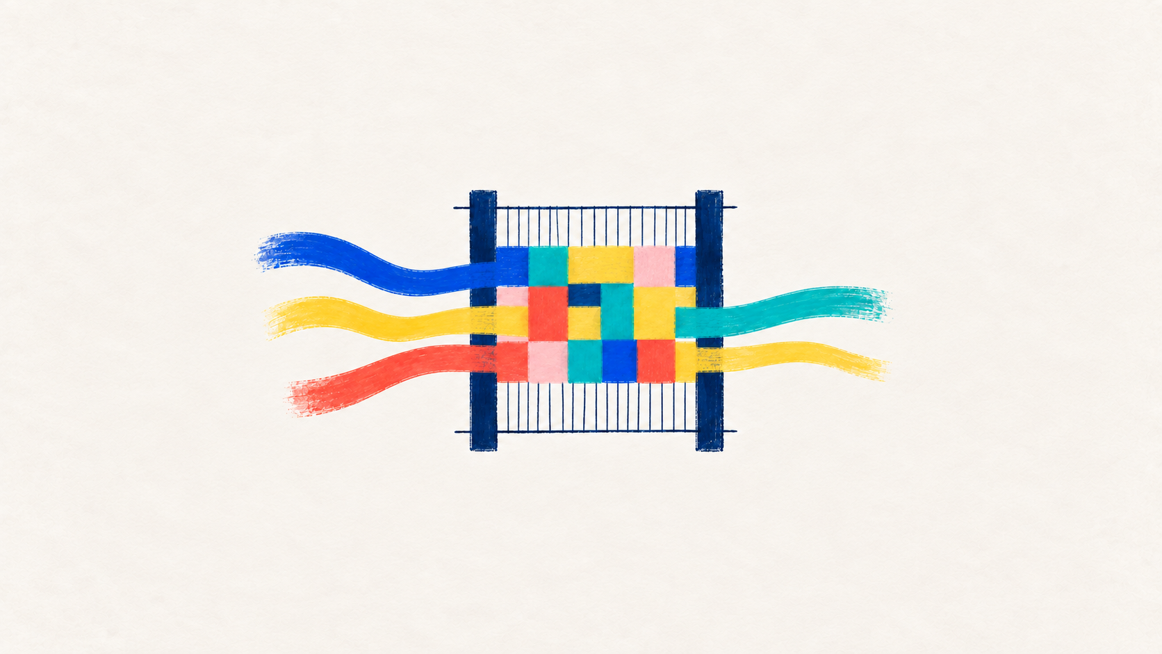 Colourful ribbons woven into a shared fabric, illustrating a team’s connected knowledge.