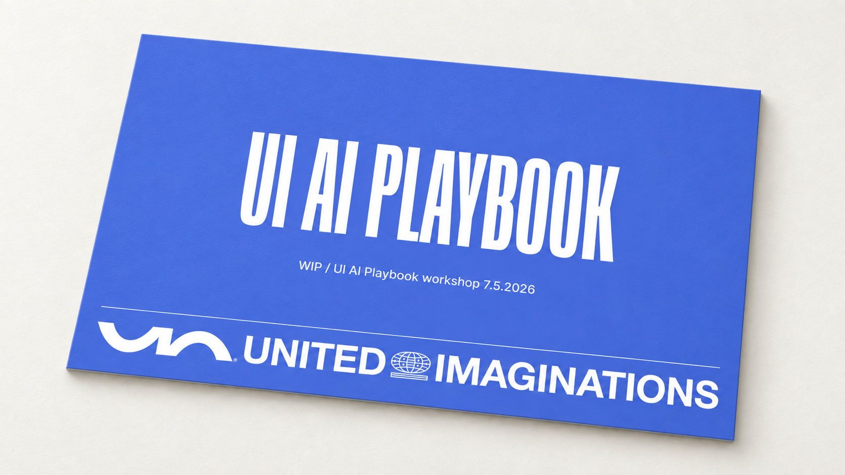 United Imaginations AI Playbook cover from the development phase, presented as a panel mockup.