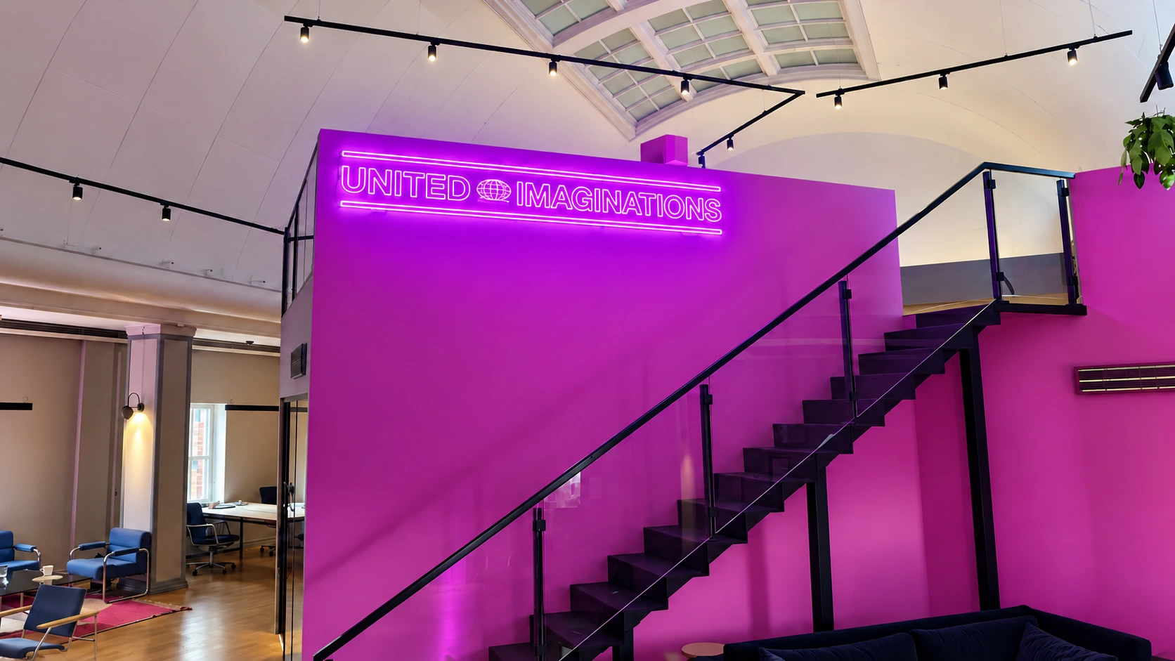 United Imaginations office staircase, retouched to remove people