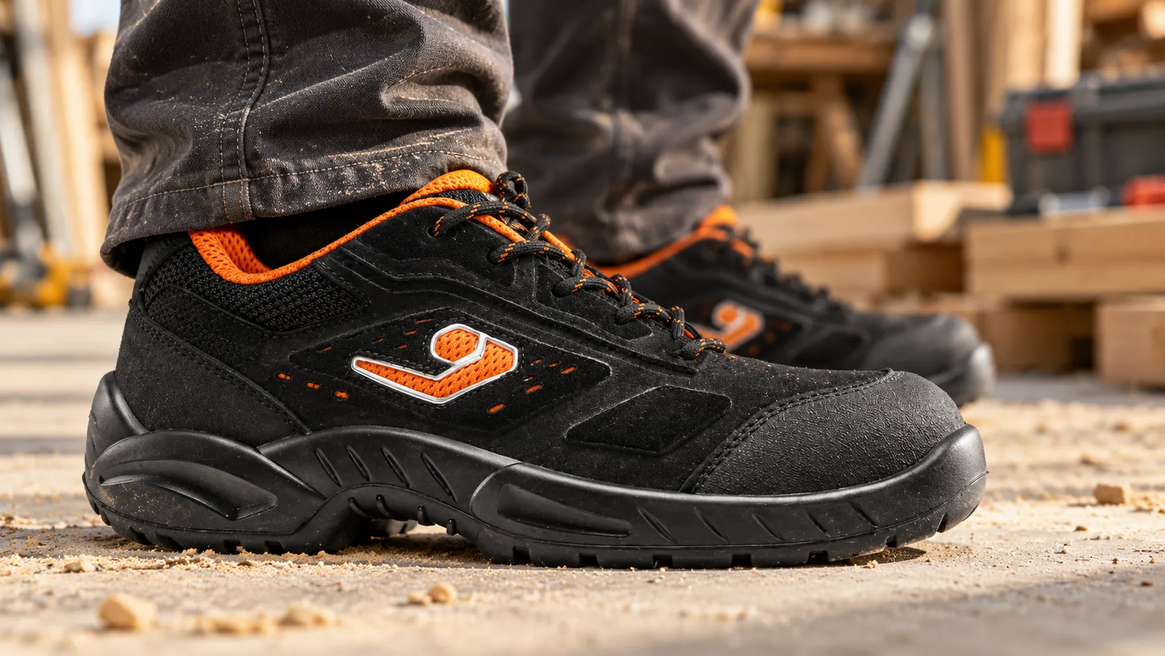 Zapato de seguridad S1PS Arenal en una obra seca