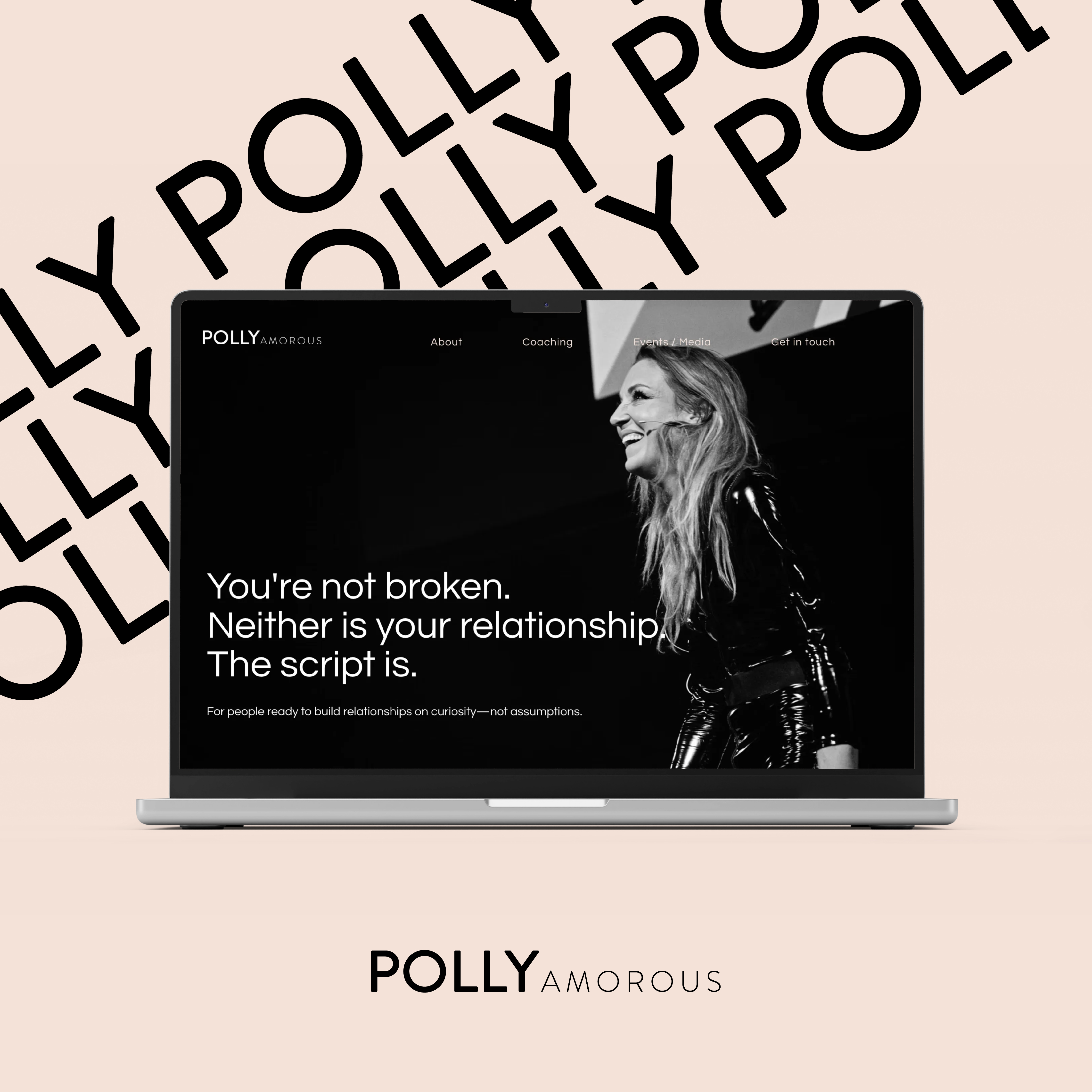 Smiling family of four sitting closely together, looking happy and relaxed at home.