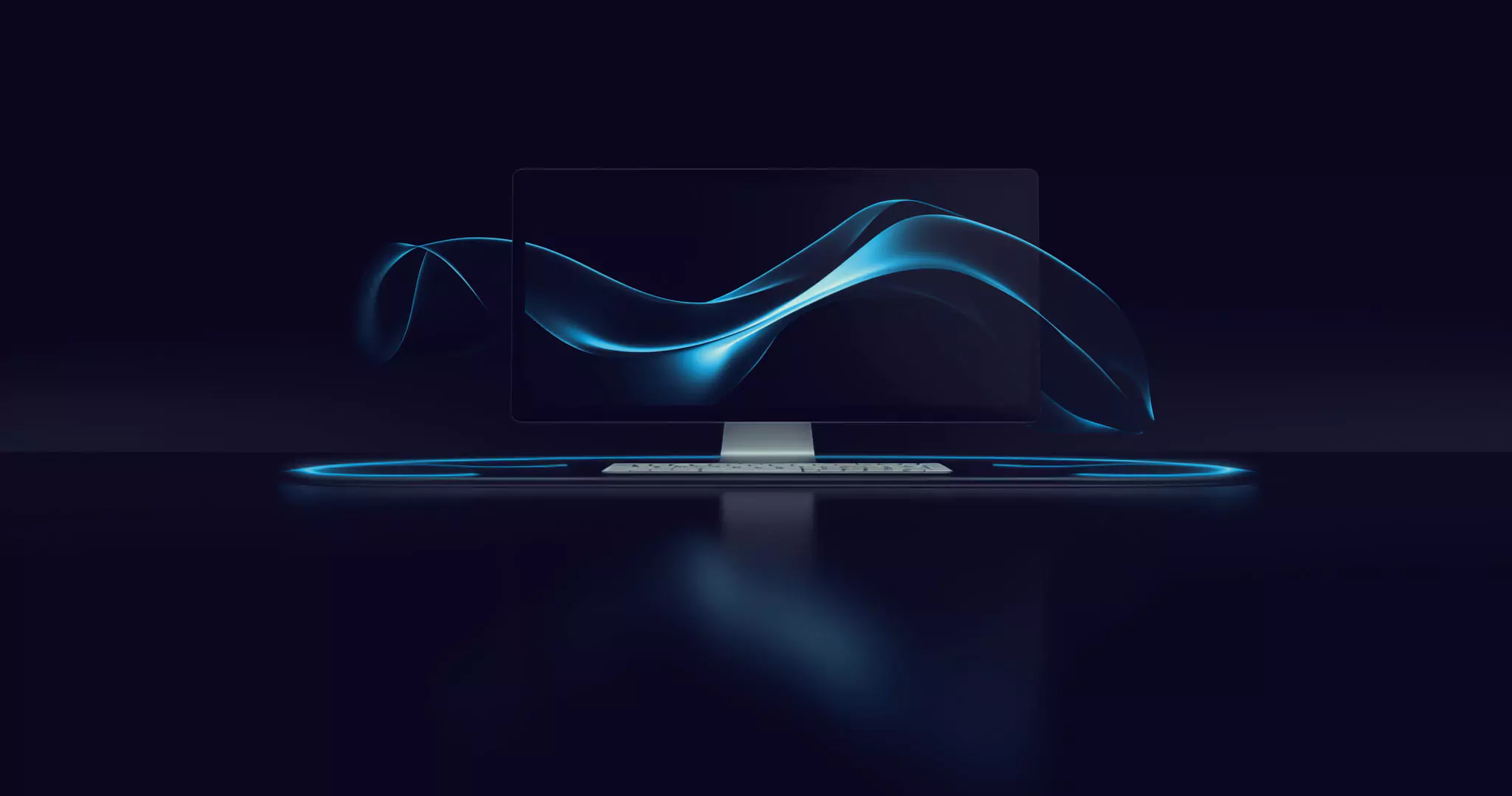 A.I generert bilde av en iMac med fargede bølger som symboliserer noe visuelt