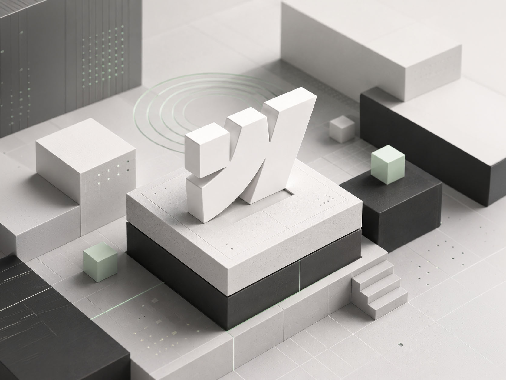 Illustrasjon som symboliserer Webflow, struktur og moderne webutvikling