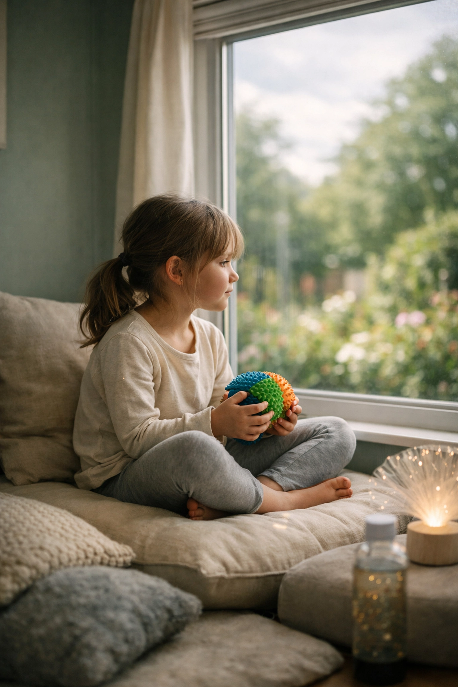 Child using sensory toys in a quiet, inclusive space to support regulation and prevent meltdowns.