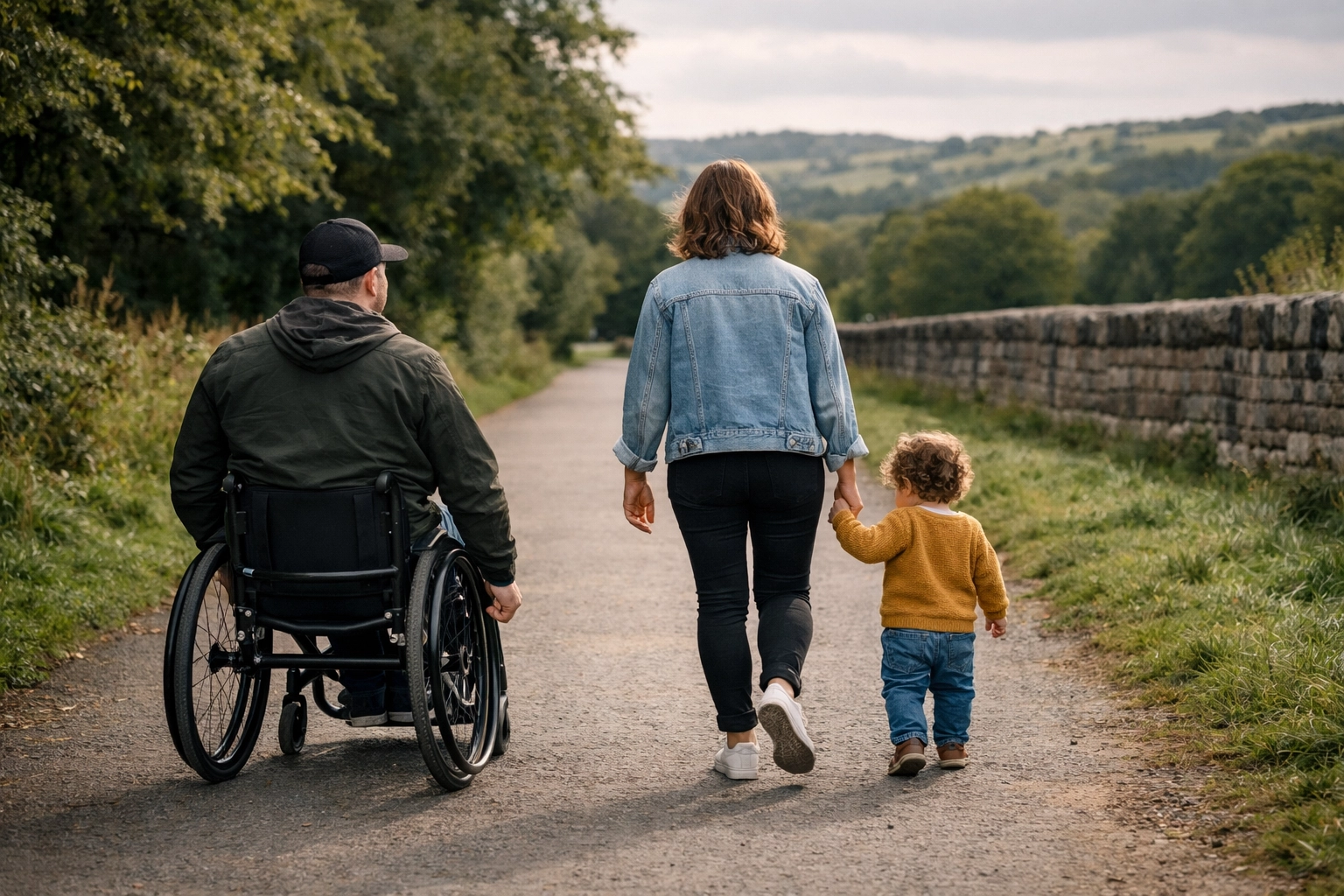 A family enjoying an accessible park path in Halifax, designed for wheelchair mobility and inclusion.