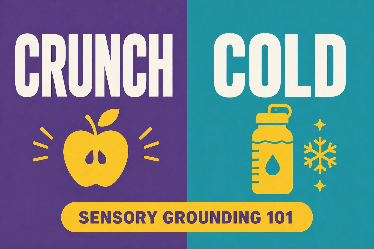 Sensory grounding graphic showing crunch and cold food tips for autism and ADHD regulation.