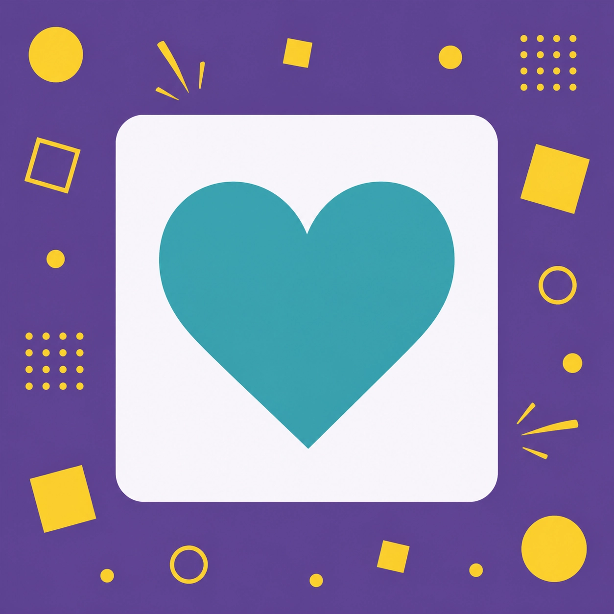 Teal heart graphic on purple, celebrating our official registered charity status and mission.
