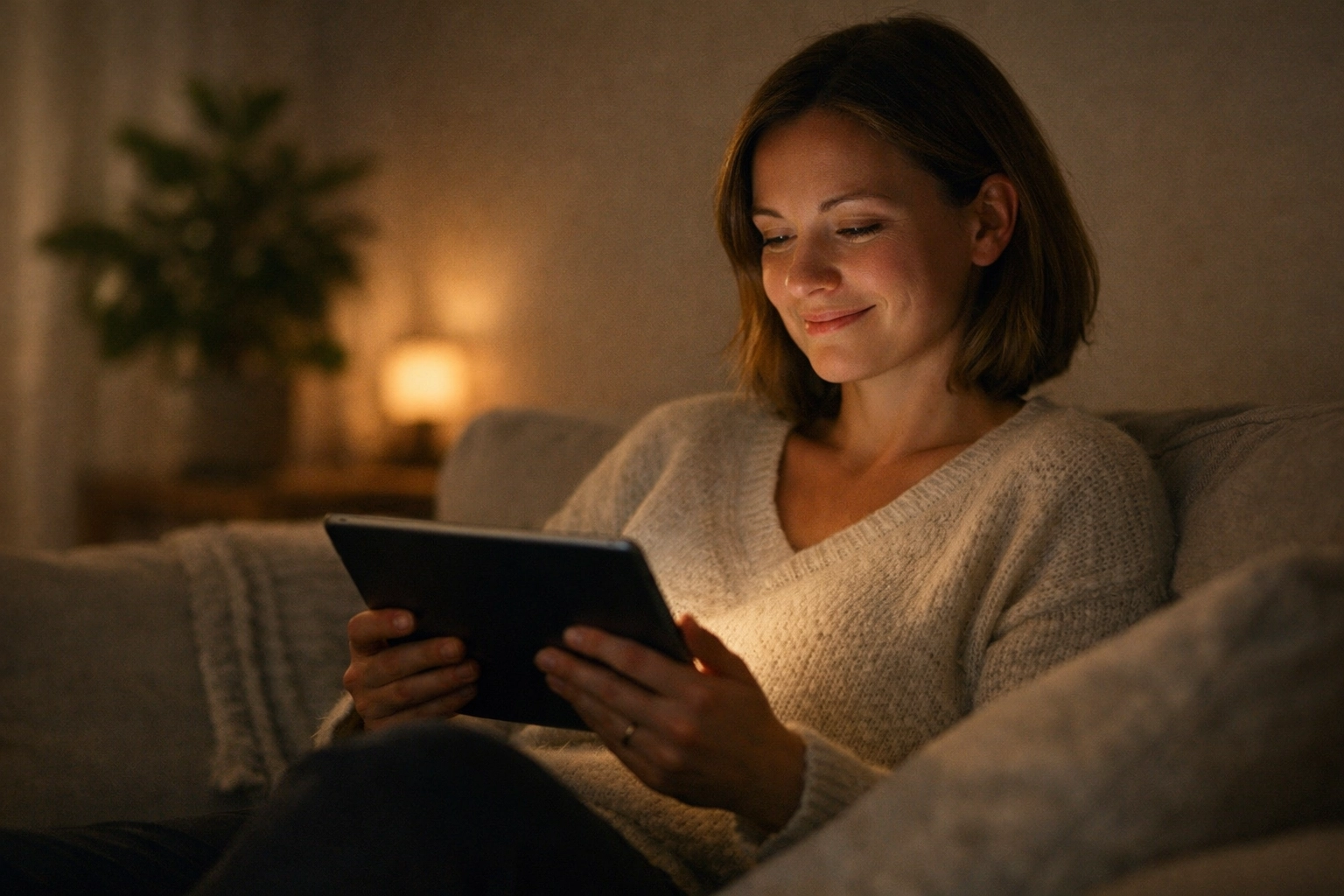 A mother using Noa's Place online tools in a sensory-friendly home to improve SEND parent wellbeing.