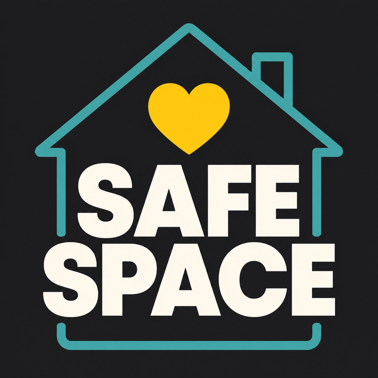 Illustration of a house with a heart representing a safe space for families.