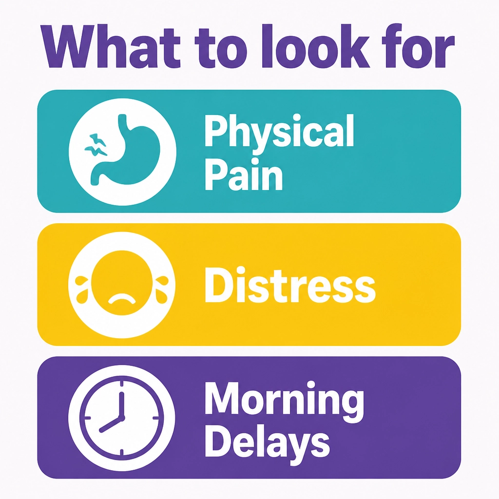 A graphic-led checklist for Signs of EBSA including physical pain, distress, and morning delays.