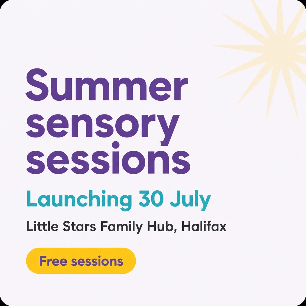 Graphic announcing Summer Sensory Sessions launching 30 July at Little Stars Family Hub