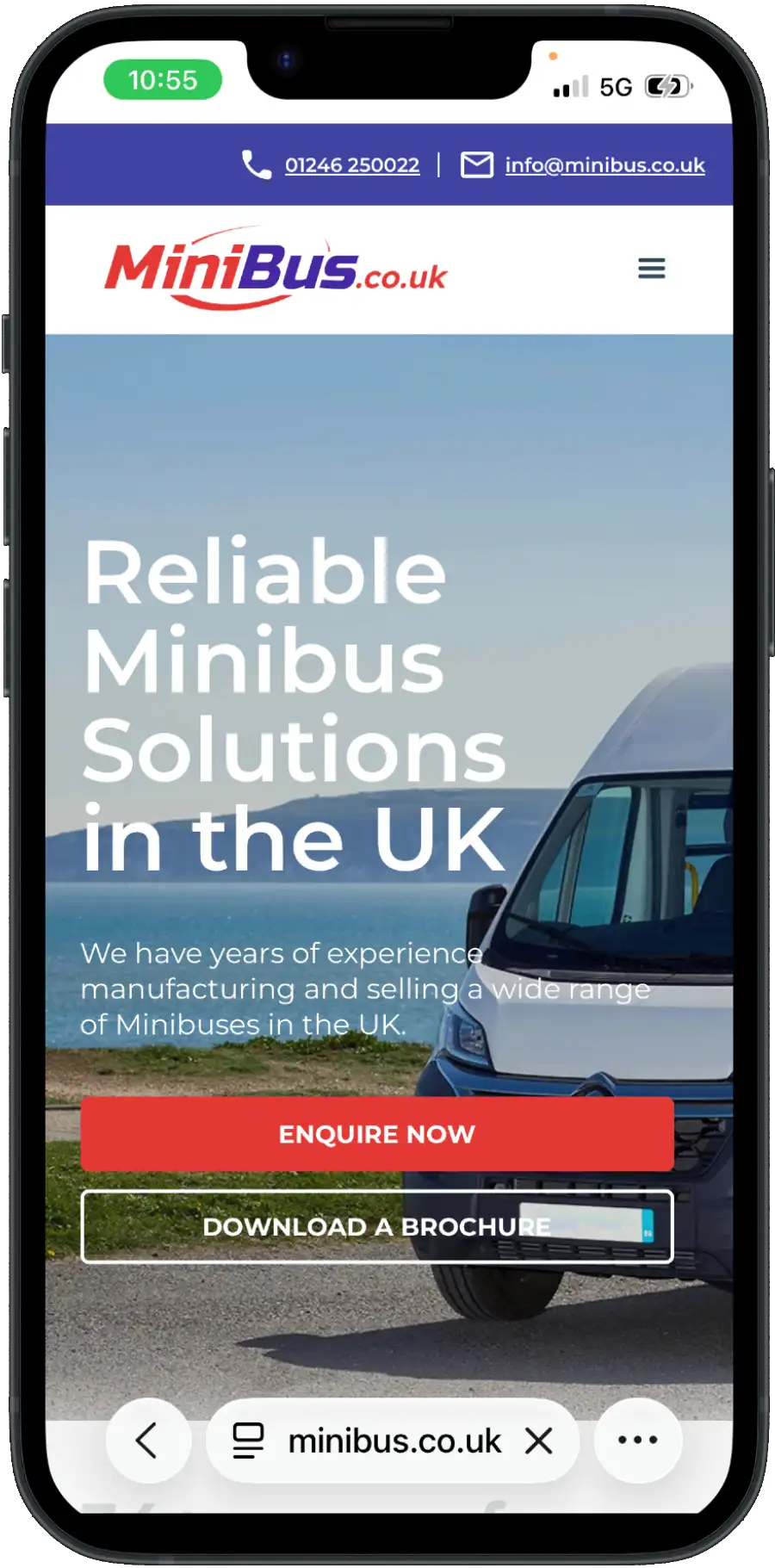 Minibus.co.uk website on mobile