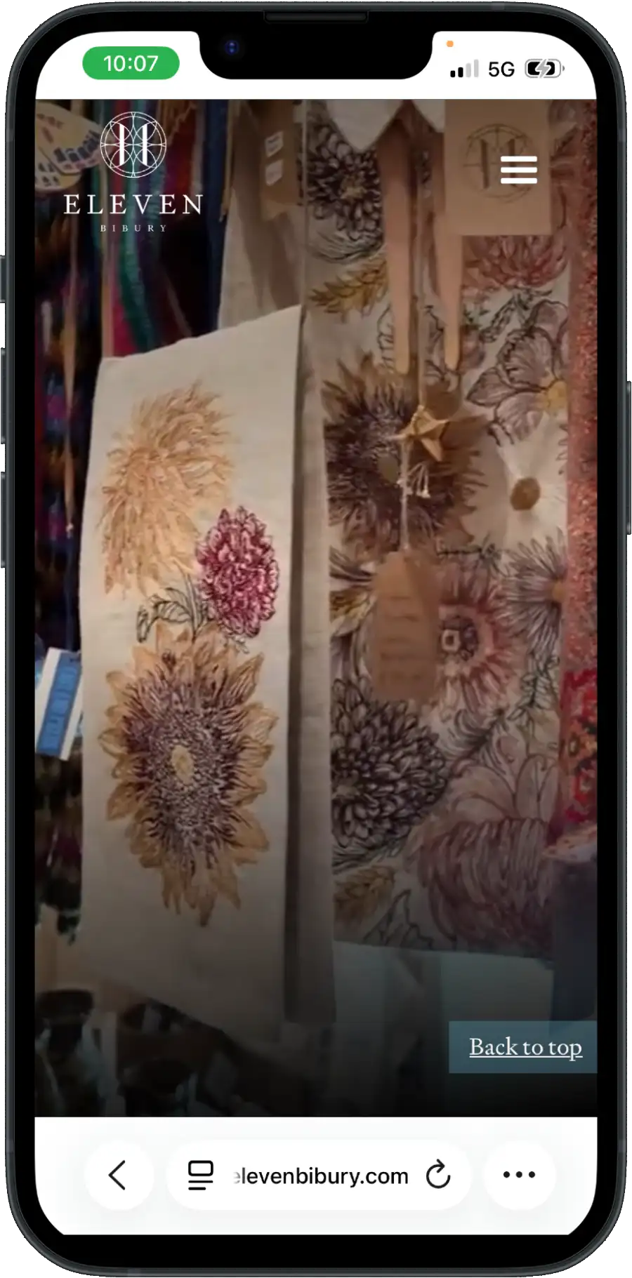Eleven Bibury website on mobile