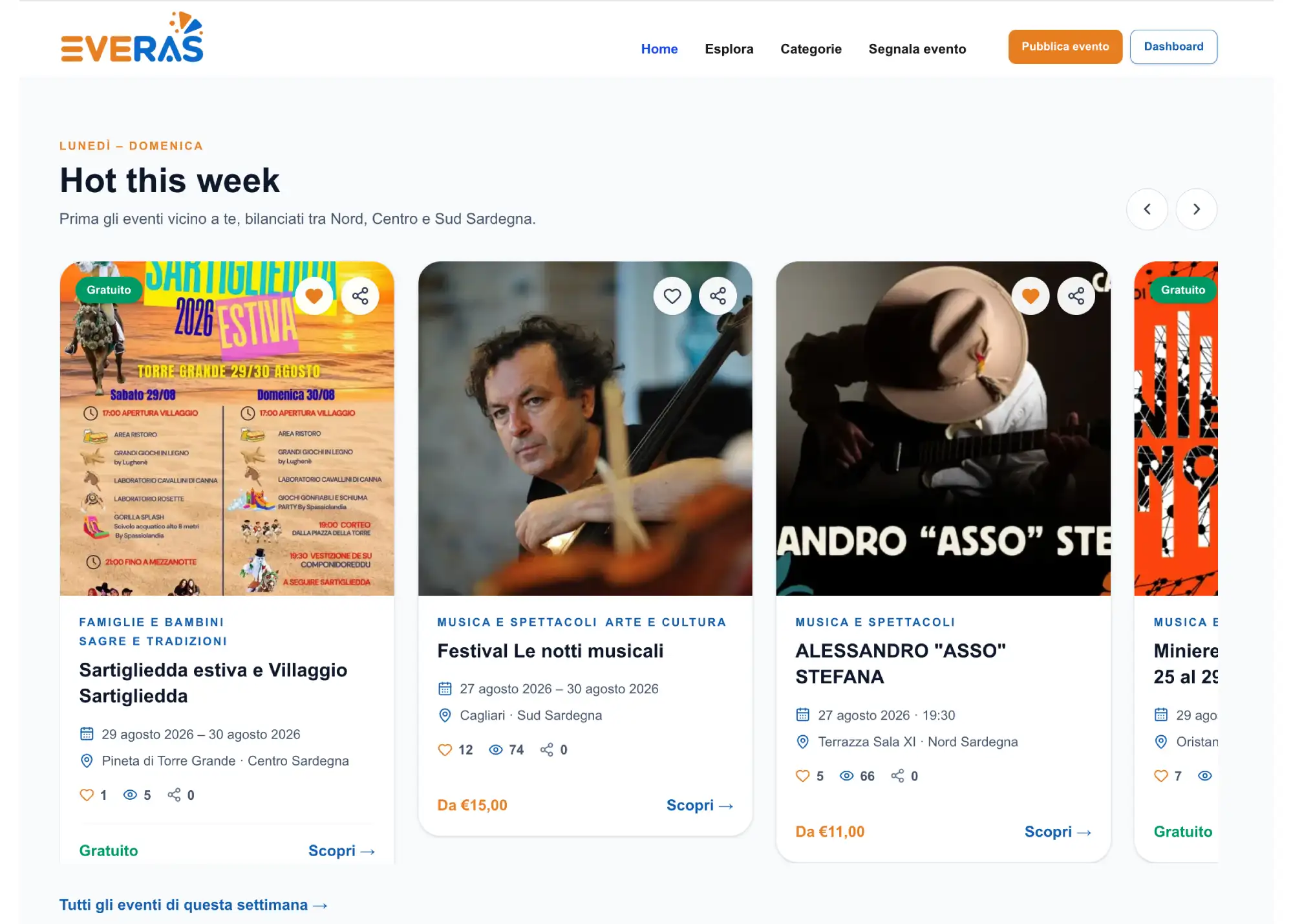 EVERAS event discovery platform for Sardinia