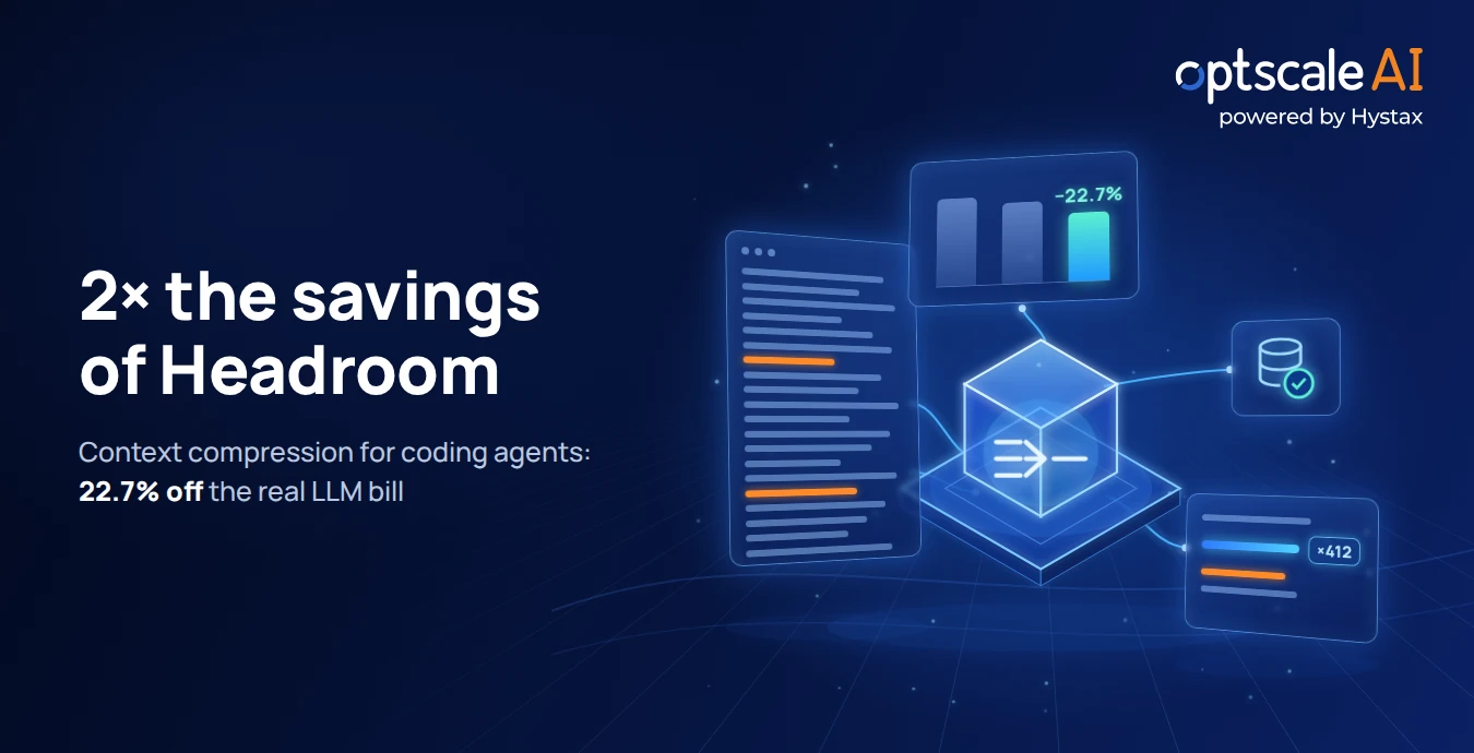 OptScale Kompressor: context compression for coding agents, 22.7% off the real LLM bill, 2× the savings of Headroom