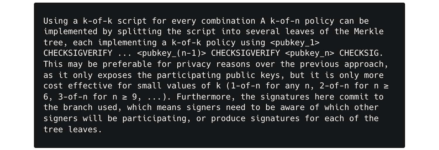 k-of-n policy taproot