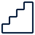 Symbol einer Treppe mit vier Stufen in dunkelblauer Linie.