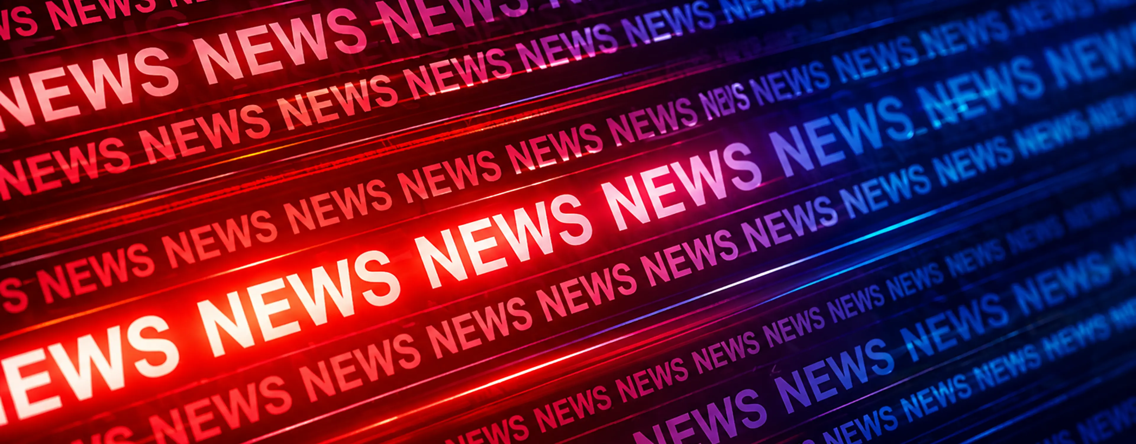 Diagonal lines of repeating red and blue text displaying the word NEWS with bright highlights.