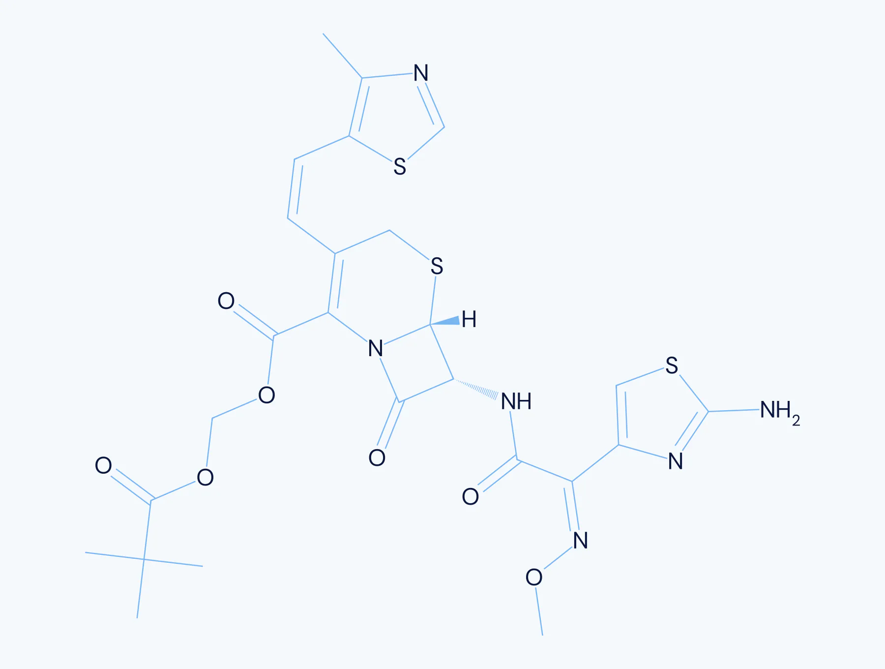 Chemical structure diagram for Cefditoren Pivoxil (Amorphous) antibiotic API