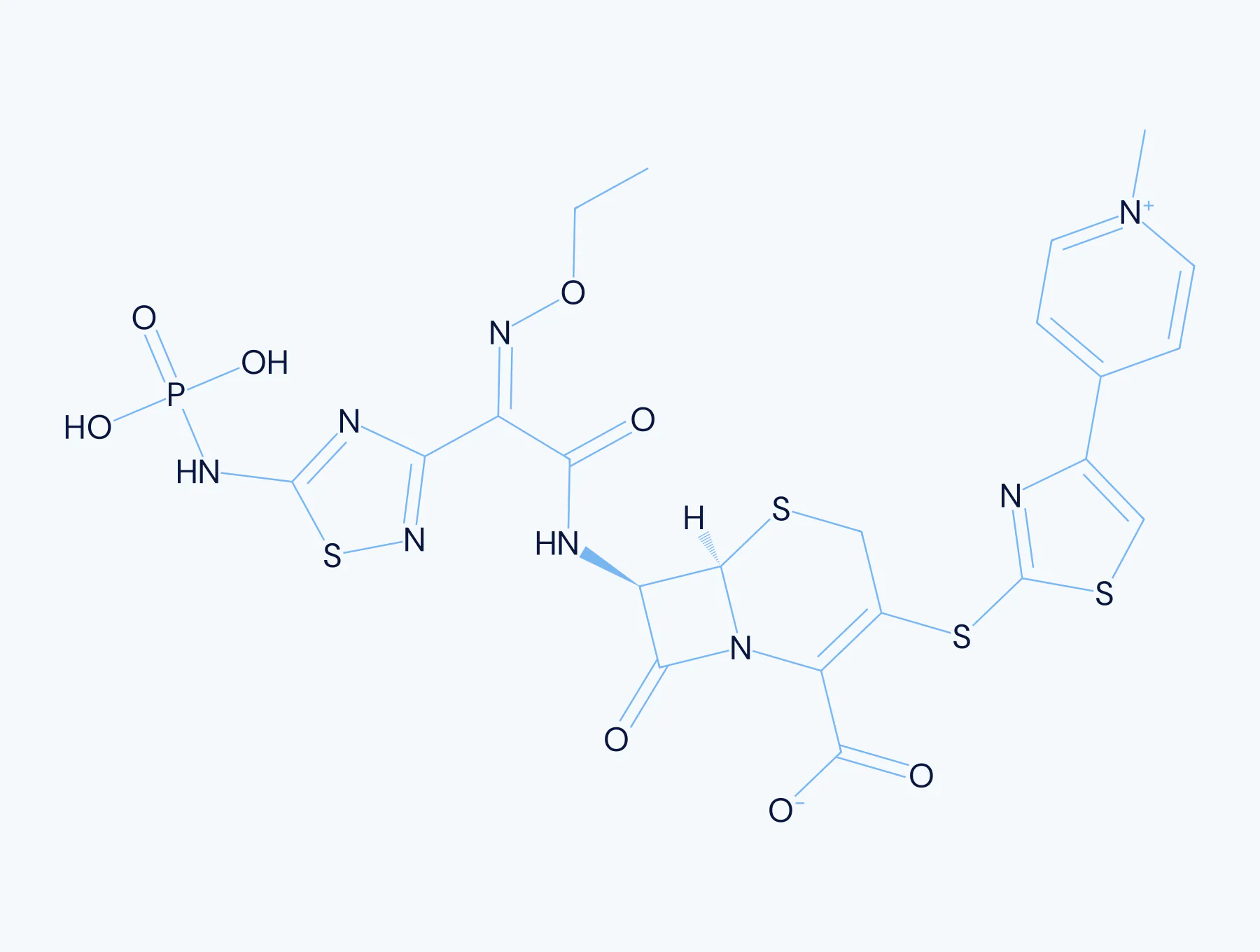 Chemical structure diagram for Ceftaroline Fosamil + L-Arginine antibiotic compound