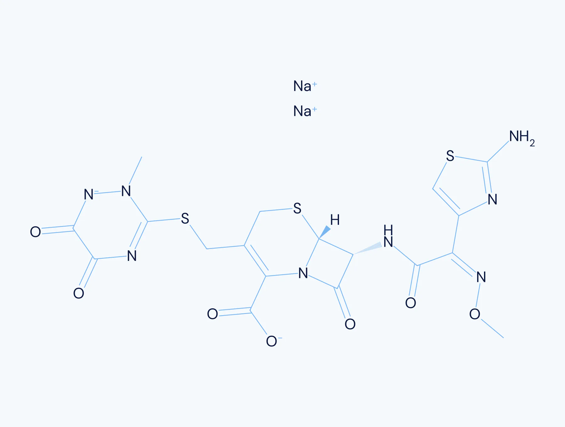 Chemical structure diagram for Ceftriaxone Sodium antibiotic molecule