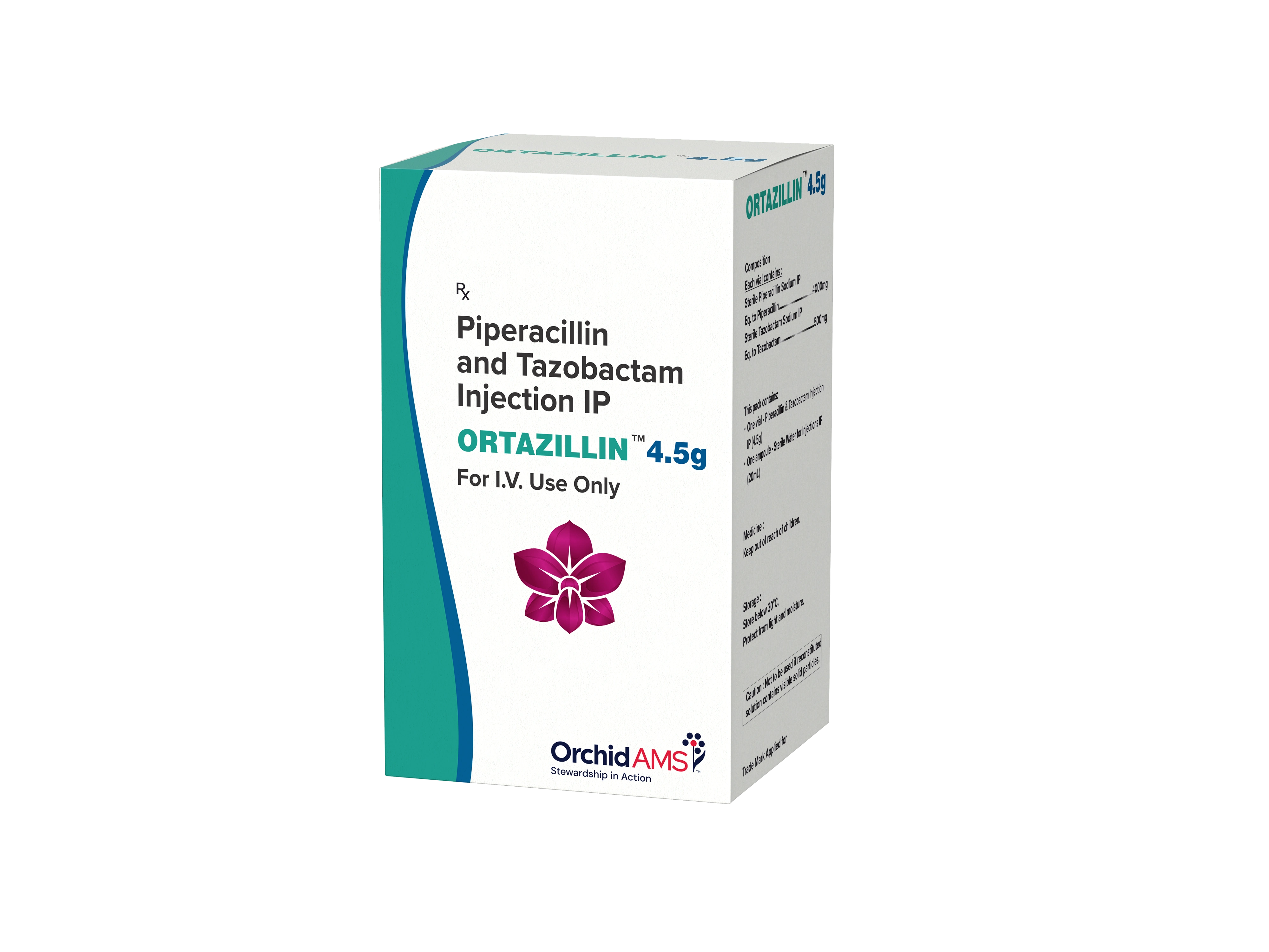 Box packaging for ORTAZILLIN 4.5g containing Piperacillin and Tazobactam injection