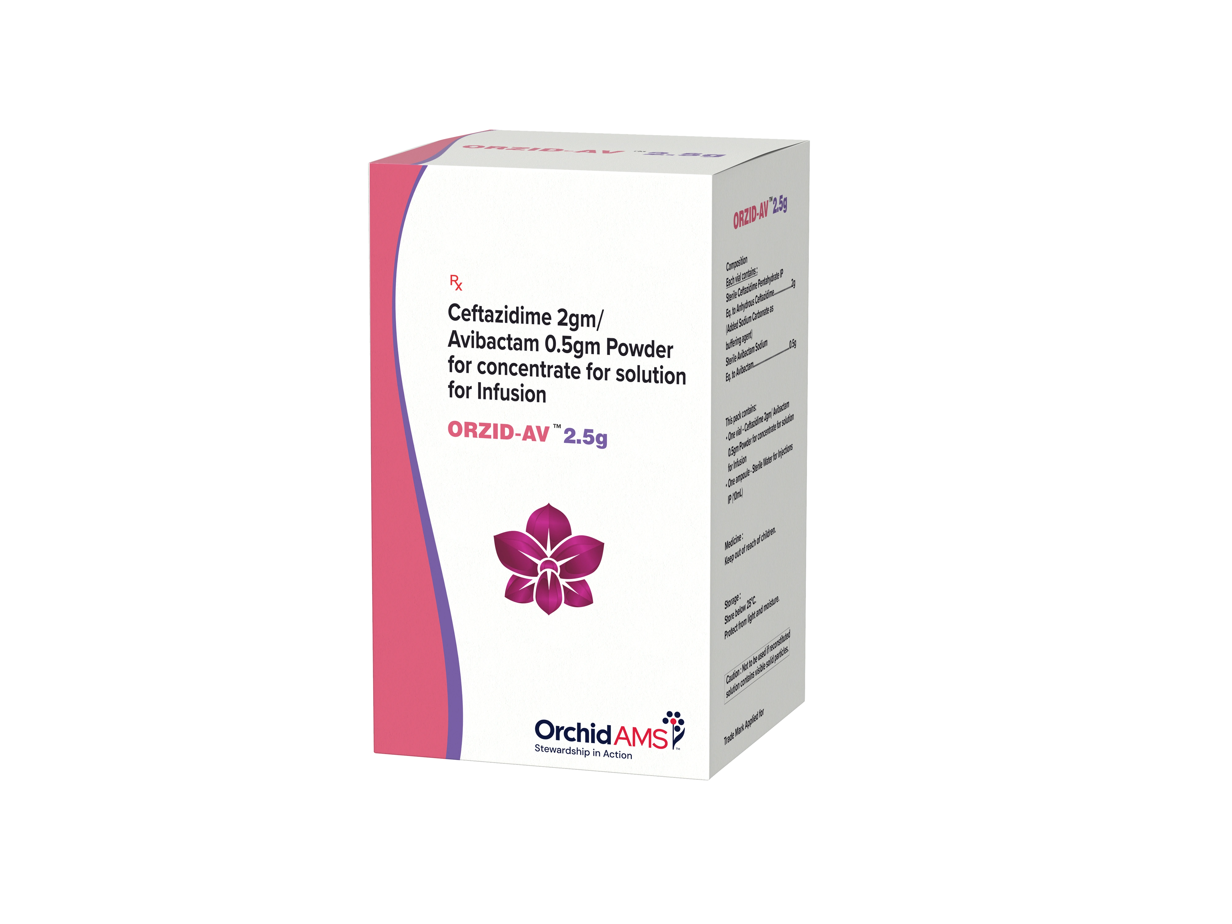 Box packaging for ORZID-AV Ceftazidime + Avibactam powder for infusion