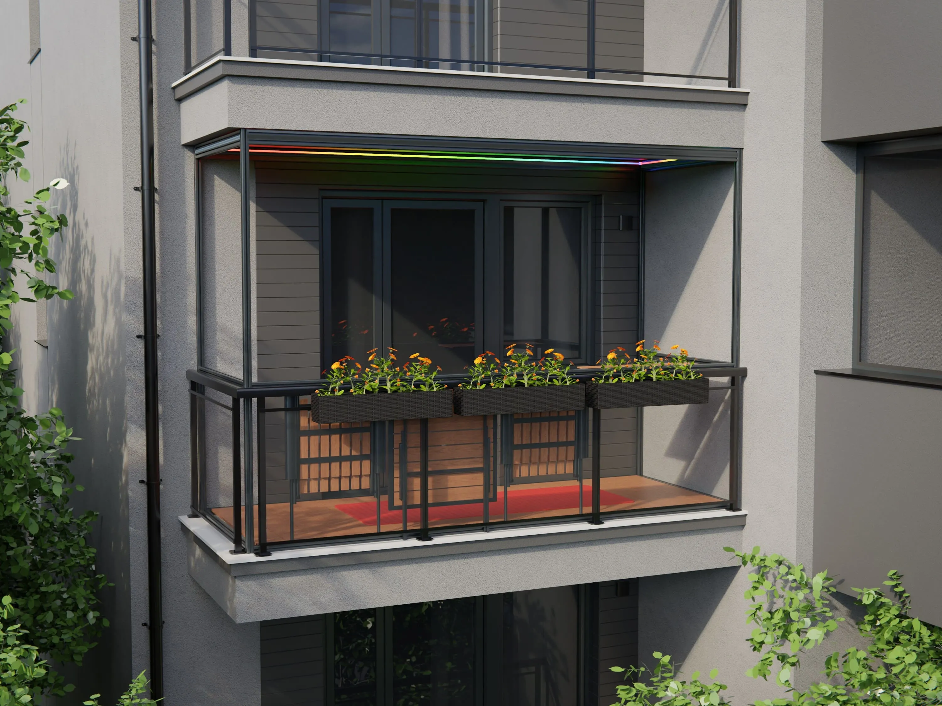 3D render of a balcony